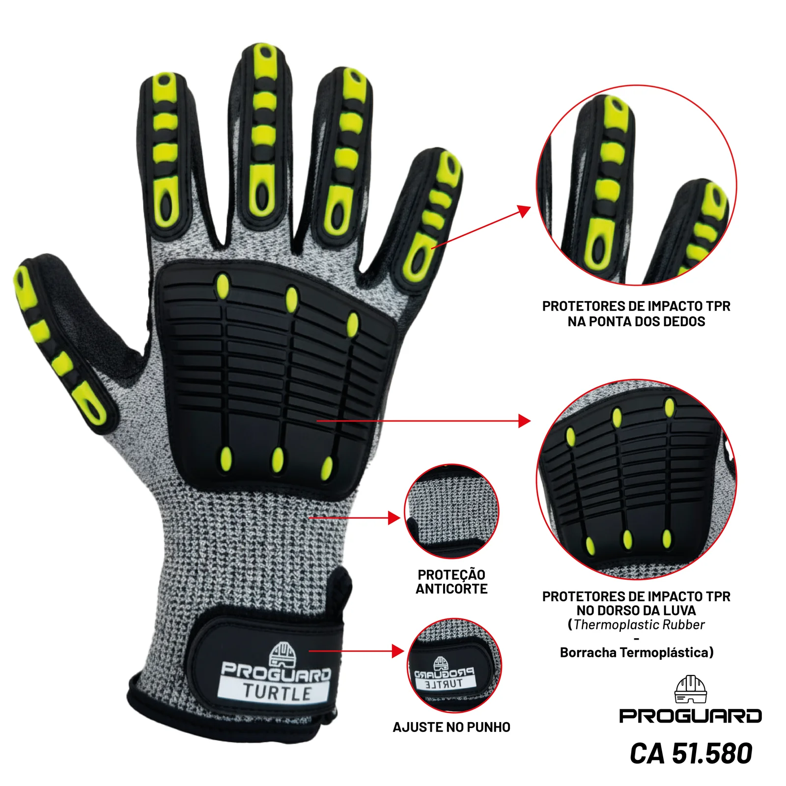 PROGUARD - Luva Anti-Impacto Ajuste Punho TURTLE - Vista Frontal